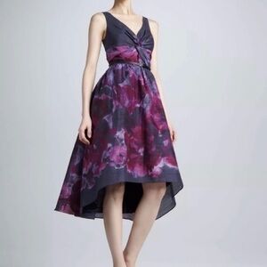 Lela Rose Floral High Low Fit & Flare Midi Dress